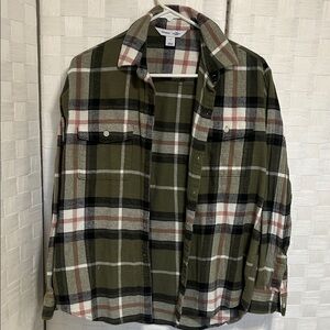 Old Navy Olive and Black boyfriend Plaid shirt